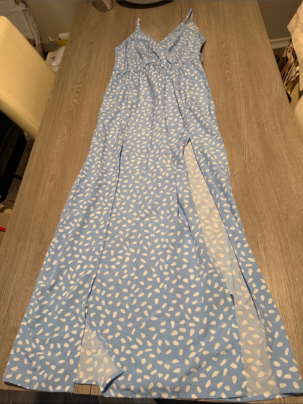 SHEIN Light Blue & White Spotted Maxi Slip Dress
